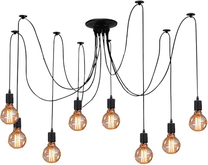 Ceiling Spider Lamp Light Pendant Lighting, Antique Classic Adjustable DIY Lighting Chandelier Modern Chic Industrial Dining 8 Arms(Each with 1.7m Wire)