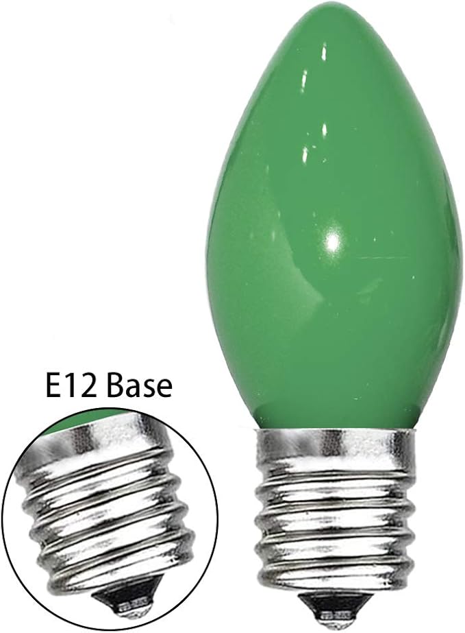 GOOTHY 25 Pack C7 Christmas Replacement Bulbs, C7 Green Ceramic Light Bulbs for St. Patrick's Day Decorations Christmas Outdoor Patio Indoor String Lights, C7/E12 Candelabra Base, 5 Watt -Green