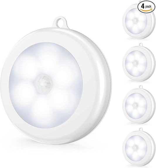 Mlambert 4 Pack Motion Sensor LED Night Light, Cordless Battery-Powered Stick-on Magnet Closet Lights, Safe Lights for Stairs, Cabinet, Cool White