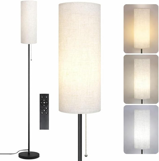 Floor Lamp for Living Room, Modern Standing Lamps with Lampshade, Minimalist Tall Lamp with Chain Switch for Living Room, LED Bulb Included (Beige Shade-Remote Bulb)