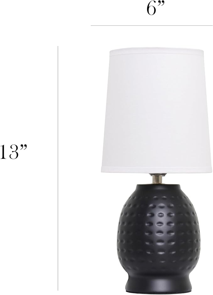 Simple Designs LT1161-BLK 12.5" Chic Glow Petite Dimpled Ceramic Table Lamp, for Bedroom, Office, Living Room, Stylish Spaces, Black