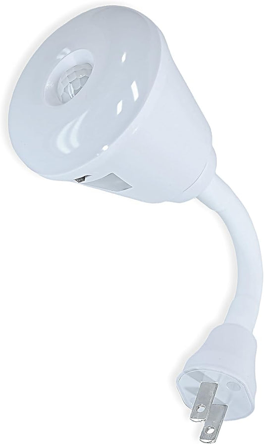 Bright Night Light LED Motion and Light Sensor AC Outlet Plug-in Flexible Neck Rotatable PIR Automatic Lamp Dusk to Dawn (6 Watts)