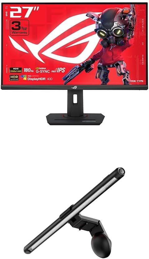 ASUS ROG Strix 27” QHD (2560x1440) HDR400 USB-C Gaming Monitor (XG27ACS) ROG Aura Monitor Light Bar (ALB01)