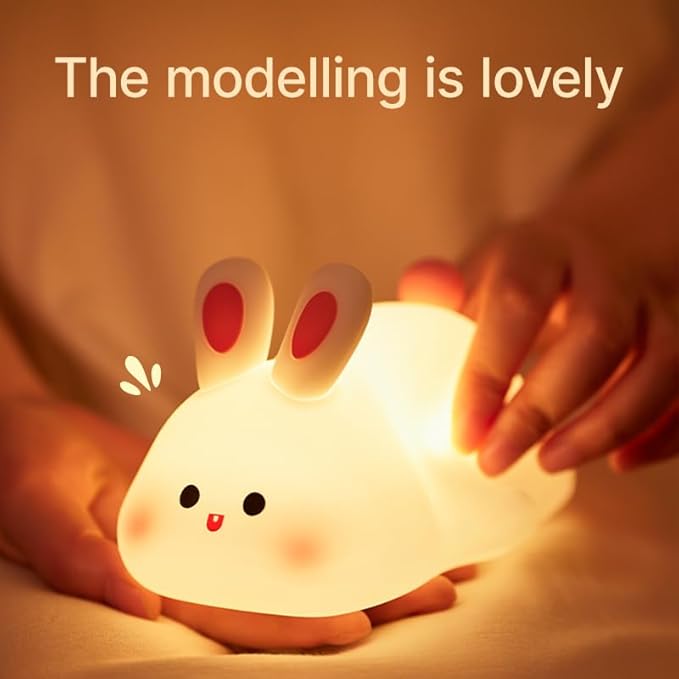 Bunny Lamp, Rabbit Night Light with Timer, Soft Silicone Big Face Bunny Easter Gifts, Rechargeable Dimmable LED Nursery Light, Animal Kawaii Bedroom Decor for Kids Baby