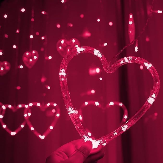 Dazzle Bright Valentines Day Lights, 138LED 9FT 12Heart Curtain String Lights with 8 Modes, Plug in Galentines Decorations for Indoor Window Outdoor Wedding Party Decor (Pink)