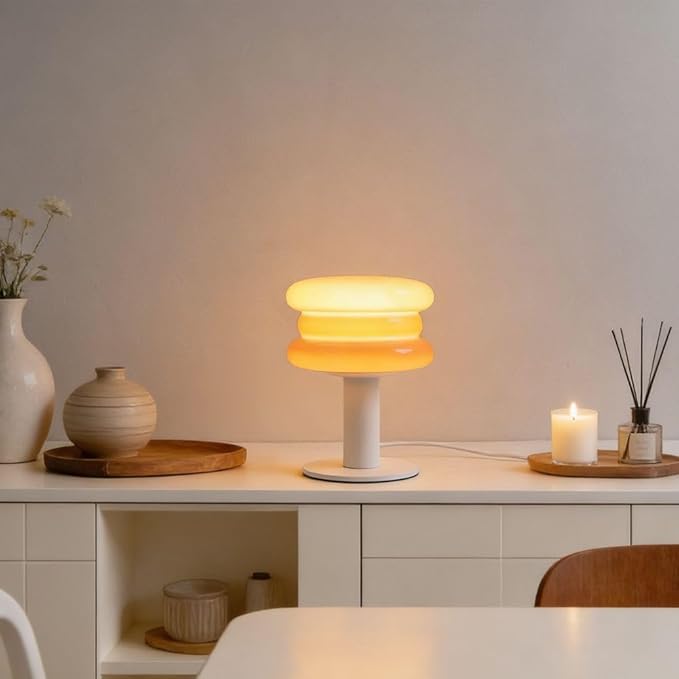 Hamburger Table Lamp for Bedroom,Mid Century Modern Orange Lamp for Living Room,Bedside Warm Lamp,Unique Aesthetic Home Decor