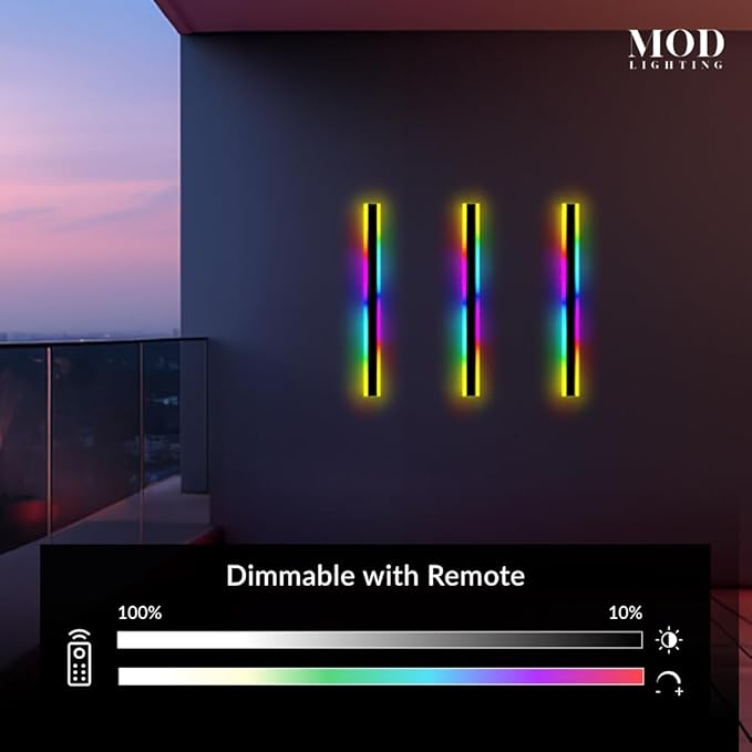 𝗠𝗢𝗗 𝗟𝗜𝗚𝗛𝗧𝗜𝗡𝗚 Haylen RGB | Long Outdoor Wall Lights, 7 Colors and 358 Light Effects, Dimmable with Remote Modern Linear Exterior Light Fixture, Waterproof Wall Sconce 45W, 2-Pack (RGB |24")