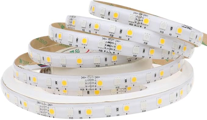 RGB+Warm White LED Strip Lights DC24V SMD5050 360LEDs RGBW LED Tape Light Multi-Colored Silicone Waterproof IP65 16.4Ft for Bedroom Home Kitchen Lighting