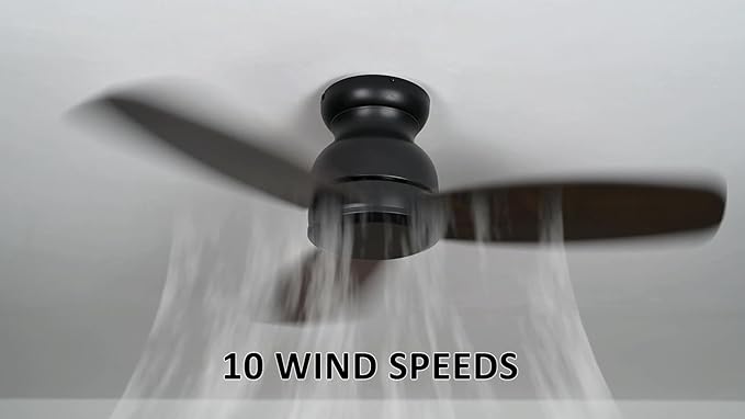 Carro 44 Inch Flush Mount Ceiling Fan without Lights, Black Ceiling Fan with Remote Low Profile, 10-Speed Reversible DC Motor, 3 Dark Walnut Finish Blades, Indoor for Bedroom