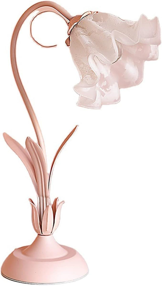 Flower Desk Lamp, Table Lamp LED Reading Light for Small Space Bedroom Home Office, Bedside Lamp with Soft Light, Applicable 5-10m² Area (Pink, 19.6" D x 5.9" H)