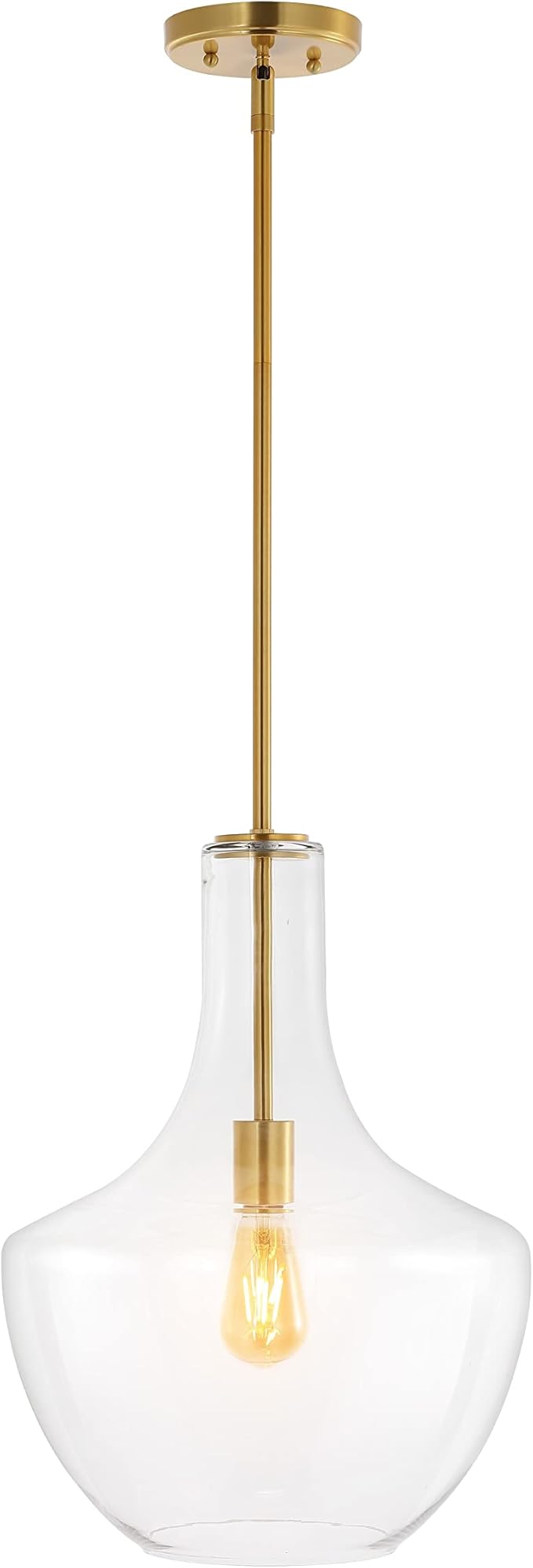 JONATHAN Y JYL6401C Watts 13.25" 1-Light Mid-Century Modern Iron/Glass LED Pendant Contemporary, Coastal, Vintage Bedroom Living Room, Brass Gold/Clear