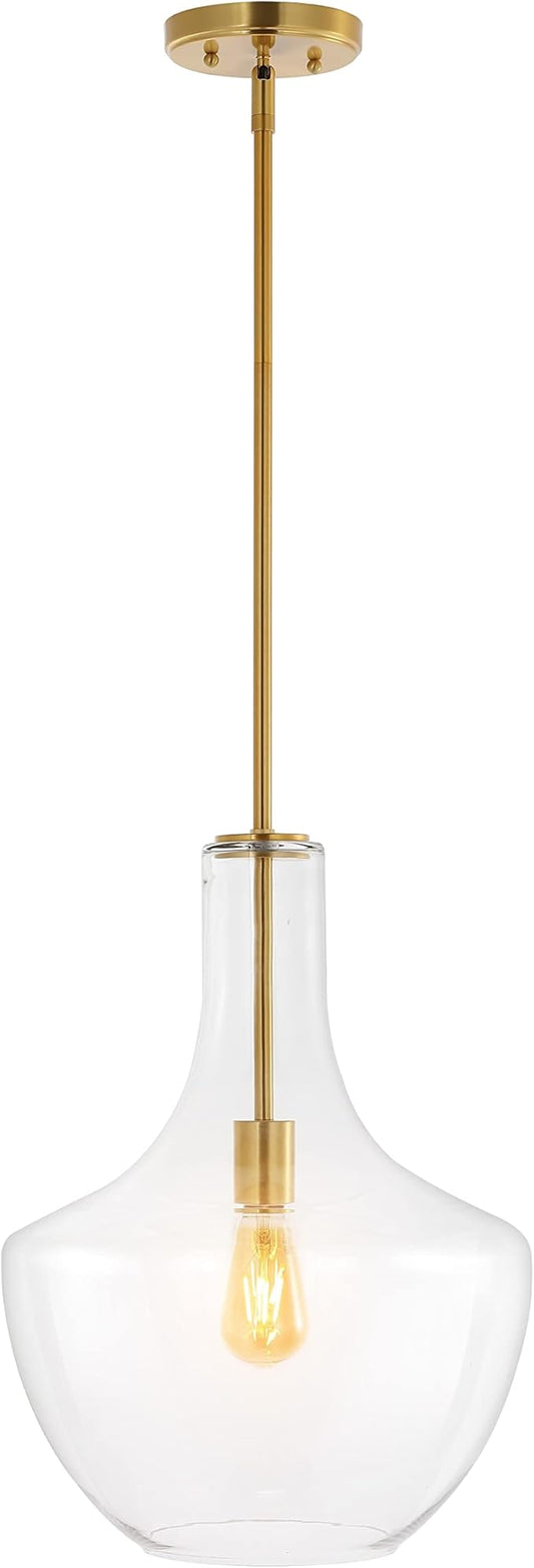 JONATHAN Y JYL6401C Watts 13.25" 1-Light Mid-Century Modern Iron/Glass LED Pendant Contemporary, Coastal, Vintage Bedroom Living Room, Brass Gold/Clear