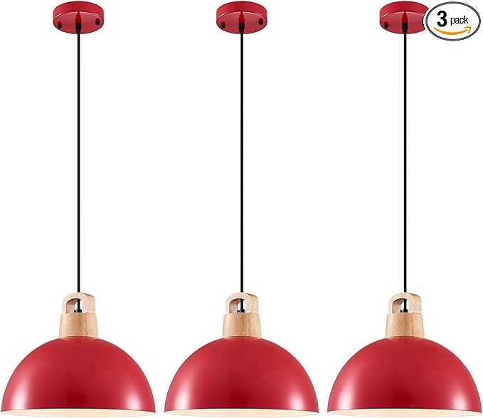 Red Pendant Light; 3 Packs 11.8inch Kitchen Pendant Lights; Farmhouse Pendant Light; Pendant Lights Kitchen Island for Bedroom; Office; Living Room