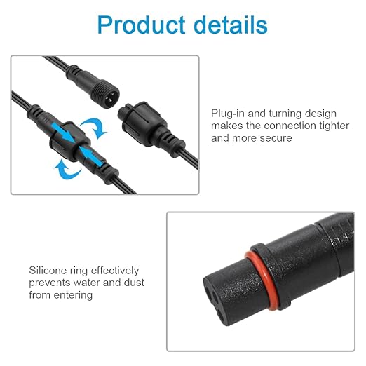 ALITOVE 6.56ft 3 Pin xConnect Extension Cable with 17mm Male & 12mm*23mm Female X-Connector 18AWG Power Cord IP68 for B0923SDR5T B0CM95W84B B0CW9NQ12K WS2811 Halloween Christmas Pixel Lights(2 Pack)