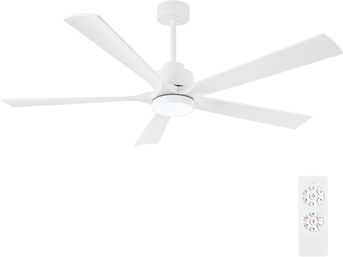 ELEHINSER 52" Modern Ceiling Fan with Light and Remote Control, 5 Solid Wood Blades 6-Speed Noiseless Reversible DC Motor, Ceiling Fan for Bedroom Dinning Living Room, White
