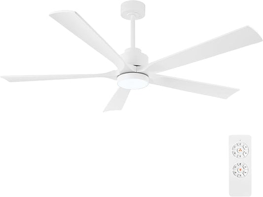 ELEHINSER 52" Modern Ceiling Fan with Light and Remote Control, 5 Solid Wood Blades 6-Speed Noiseless Reversible DC Motor, Ceiling Fan for Bedroom Dinning Living Room, White