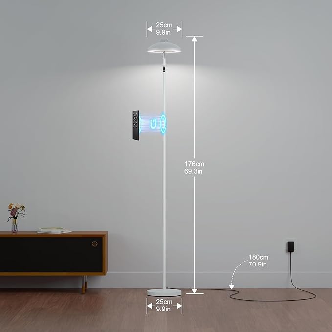 DUSKTEC Floor Lamp with RGB Star Projector, 15W 1400LM Dimmable 4 Color Temperatures LED Standing Lamp with Remote, Modern Tall Black Corner Lamp for Living Room, Bedroom, Office (White)
