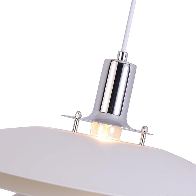 Mid Century Modern Pendant Light, 15" Nordic Hanging Ceiling Light Fixture with 4-Tier Metal Shade, E26 Base, Vintage Pendant Lamp for Kitchen Island, Dining Room White