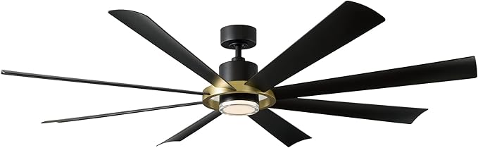 Modern Forms Aura Indoor and Outdoor 8-Blade 72in Smart Ceiling Fan in Soft Brass Matte Black with 3000K LED Light Kit and Remote Control works with Alexa and iOS or Android App