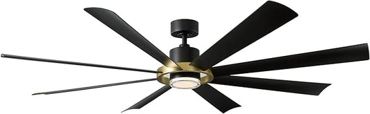 Modern Forms Aura Indoor and Outdoor 8-Blade 72in Smart Ceiling Fan in Soft Brass Matte Black with 3000K LED Light Kit and Remote Control works with Alexa and iOS or Android App