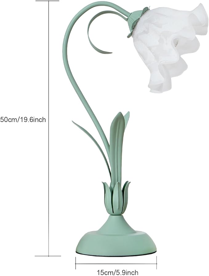 Flower Desk Lamp, Table Lamp LED Reading Light for Small Space Bedroom Home Office, Bedside Lamp with Soft Light, Applicable 5-10m² Area (Green, 19.6" D x 5.9" H)