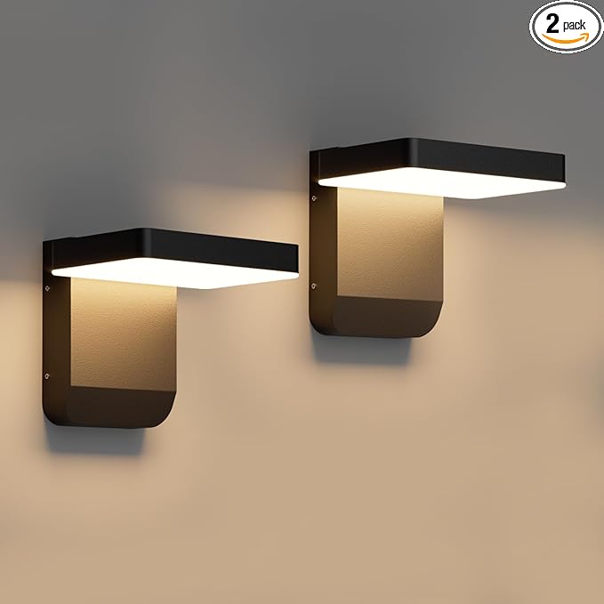 2-Pack Outdoor Rotatable Wall Lights 350° Adjustable Head Modern Porch Light LED Wall Sconce Black Exterior Wall Lights Modern Lights for House, 3000K