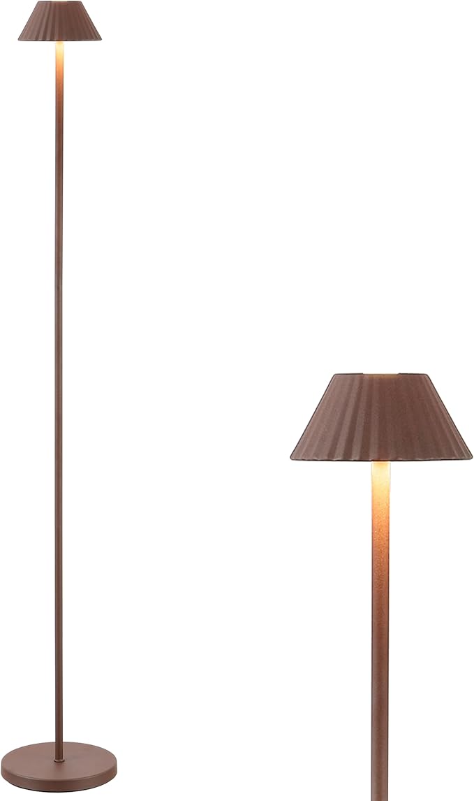 Eyely EYL7168A Jenny 44" Modern Minimalist Indoor/Outdoor Iron Pleated Shade Rechargeable/Cordless Dimmable Integrated LED Floor Lamp, Brown