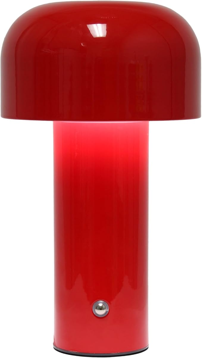 Simple Designs LD1070-RED 8.26" Mushroom Magic Mini Dome Dimming LED Touch Lamp, Portable and Rechargeable, Red