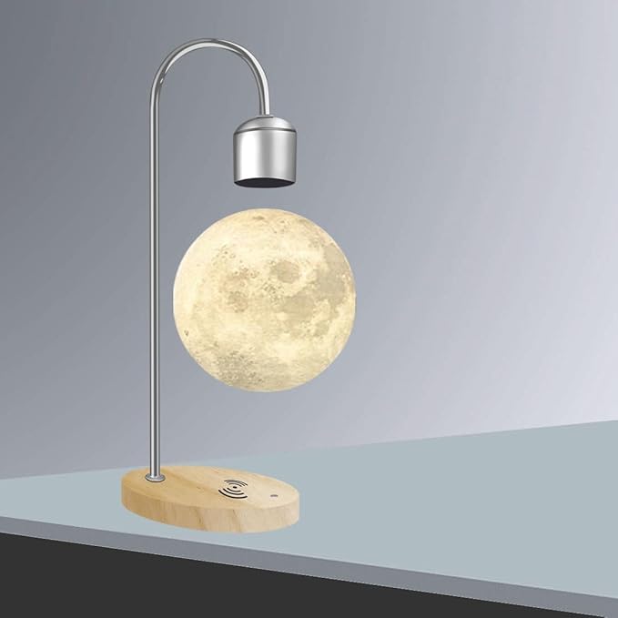 Magnetic Levitation Planetary Light with Wireless Phone Charger, Floating Moon Lamp, 360° Rotating Night Light for Girlfriend, Mom, Birthday, Anniversary(Silver,A)