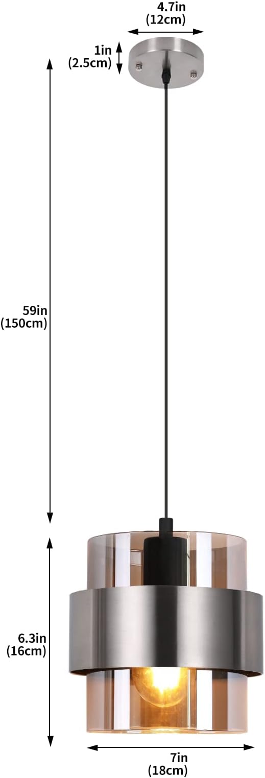 Pendant Lights Kitchen Island Lighting,7 Inch Adjustable Mini Glass Haning Lights for Entrance Aisle Decorative Lighting Fixture for Dining and Bar Table (2 Pack Brushed Nickel)