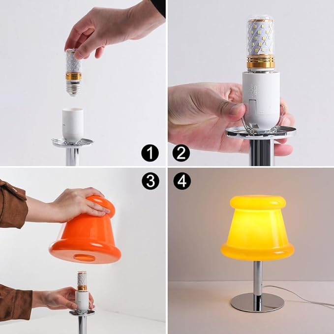 Hat Orange Lamp for Living Room,Mid Century Modern Table Lamp for Bedroom,Bedside Warm Lamp,Unique Aesthetic Home Decor