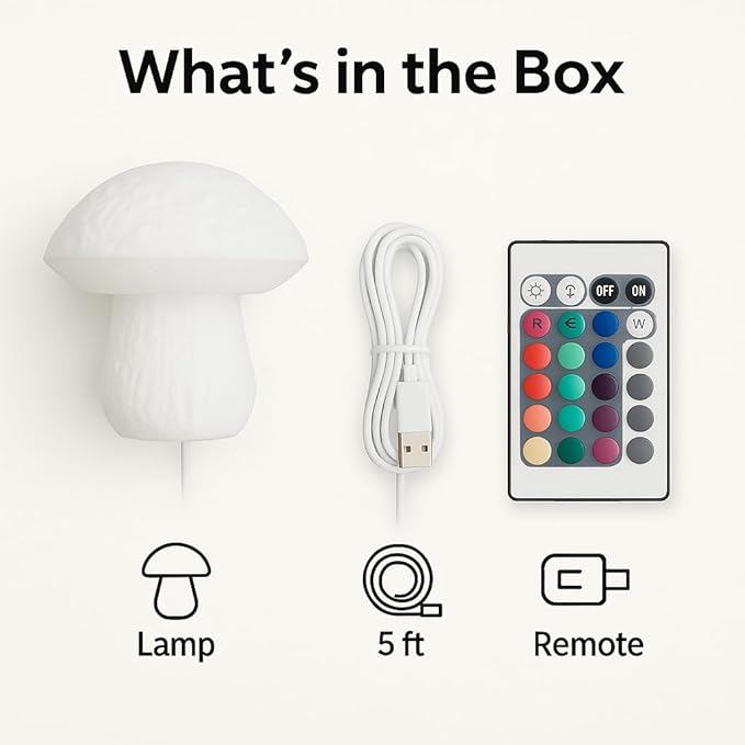 Mushroom Lamp - Small Bedside Night Light with Remote - 13 Color Options, Dimmable & USB Powered - Cozy Ambient Lighting for Bedroom, Kids Room, Dorm - Aesthetic Small Table Lamp Gift