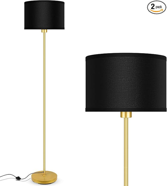 Gold Floor Lamps for Living Room, Modern Bright Standing Lamp, Black Lamp Shades, Foot Switch, Simple Pole Lamps Corner Lamp for Bedroom,Office, Living Room, Den, Black Living Room Lamp(No Bulb)