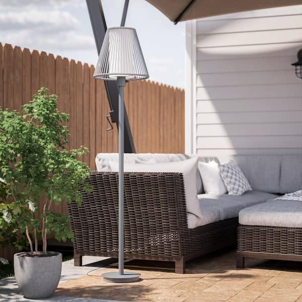Ceybo 61.5 in. Gray Outdoor/Indoor Floor Lamp with Rope Shade – Weather-Resistant Boho Modern Lighting for Patio, Porch, or Sunroom