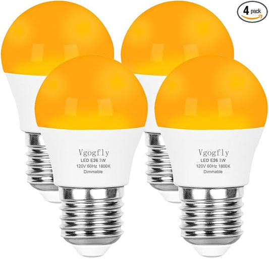 Vgogfly Amber Light Bulbs for Sleep Dimmable - Mood Setting Blue Light Blocking Eye Comfort, A15 3W(25 Watt Equivalent), 1800K E26 for Bedroom Longevity (4 Pack)