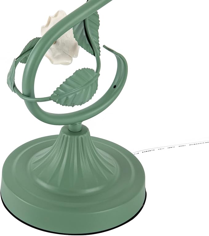 Flower Desk Lamp, E26 Glass Table Lamp Reading Light for Small Space Bedroom Home Office, Bedside Lamp with Soft Light, Applicable 3-5m² Area (Green, 5.5" W x 20.4" H)