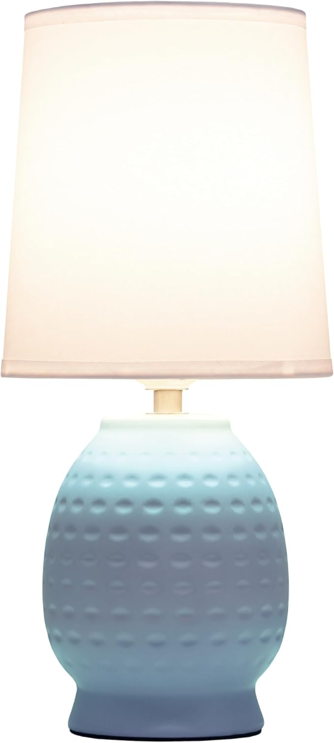 Simple Designs LT1161-BBY 12.5" Chic Glow Petite Dimpled Ceramic Table Lamp, for Bedroom, Office, Living Room, Baby Blue