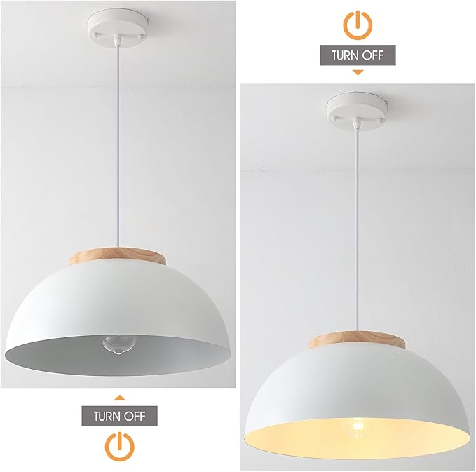 White Pendant Light 2 Pack, 16" Large Pendant Lights Kitchen Island with Wooden Holder, Farmhouse Pendant Light Fixtures for Dining Room, Living Room, Bedroom, Entryway, Hallway, Bar, Sink