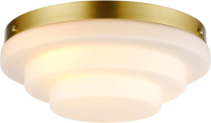 GLOBE Electric 66000081 2-Light Flush Mount Ceiling Light, Matte Brass Finish, Tiered White Milk Glass Shade, E12 Base, Dimmable