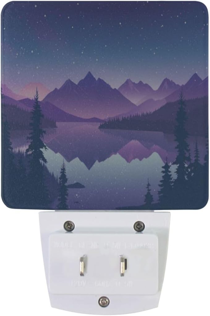 Purple Mountains Waters Night Light 2 Pack Dusk to Dawn Sensor Led Lamp for Women Men Night Lights Plug into Wall Decor for Bedroom Kitchen Corridor, 0.5W