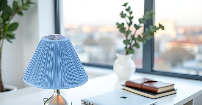 Aspen Creative 33029, Hardback Empire Transitional Spider Lamp Shade, Mushroom Pleated Little Boy Blue Faux Silk Fabric, 7" Top x 18" Bottom x 13" Slant Height