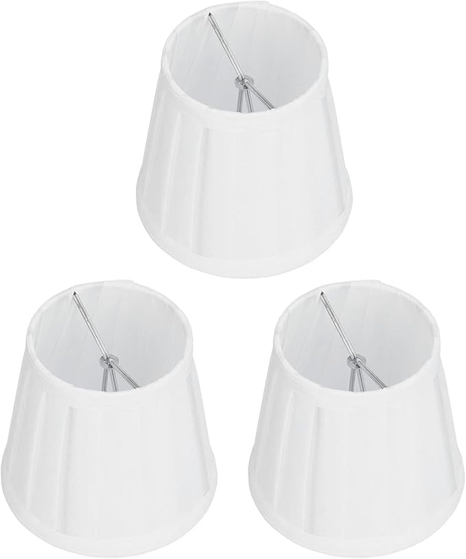 3Pcs Pleated Fabric Barrel Lamp Shades, Clip-On Modern Lampshades 3.3''x4.7''x4.3'' White Fine Cloth Metal for Table Floor Lamp, Pendant Light Chandelier