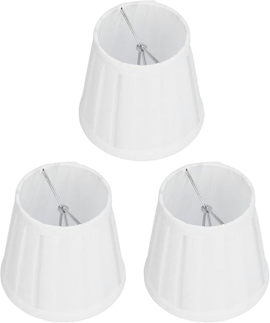 3Pcs Pleated Fabric Barrel Lamp Shades, Clip-On Modern Lampshades 3.3''x4.7''x4.3'' White Fine Cloth Metal for Table Floor Lamp, Pendant Light Chandelier