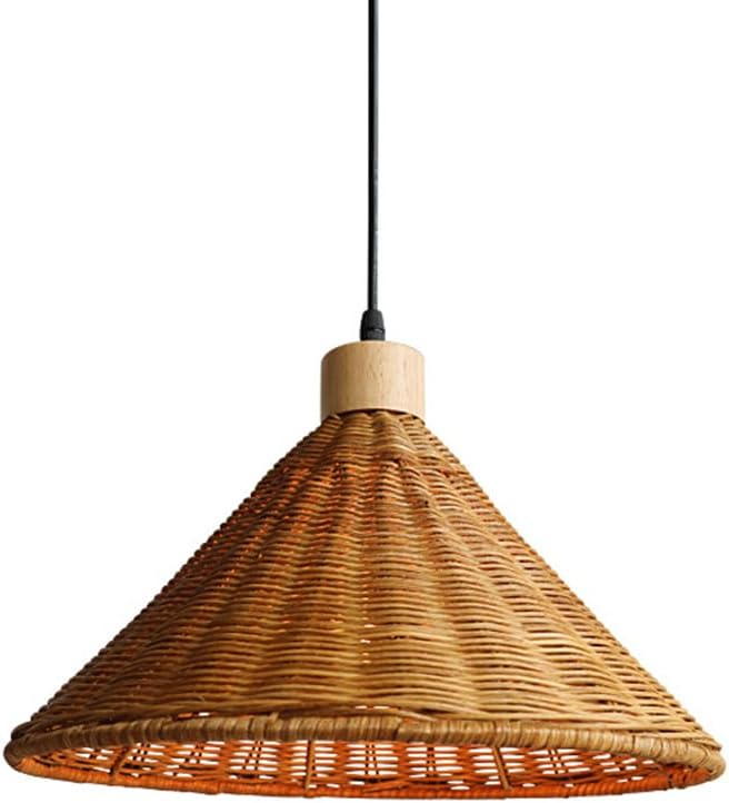 Hanging Light Fixture 13inch Bamboo Pendant Light Boho Hand-Woven Wicker Rattan Pendant Lamp Rustic Chandelier for Over Table Kitchen Island Farmhouse, 1-Light