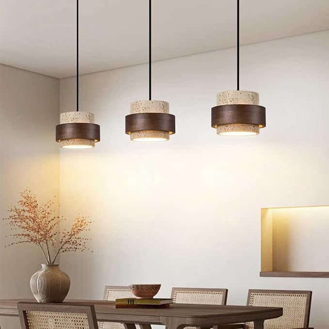 Nordic Natural Travertine Pendant Light Wabi-sabi Stone Chandelier Retro Industry Hanging Ceiling Lamp for Bedroom Bedside Study Dining Table Lighting (Natural)