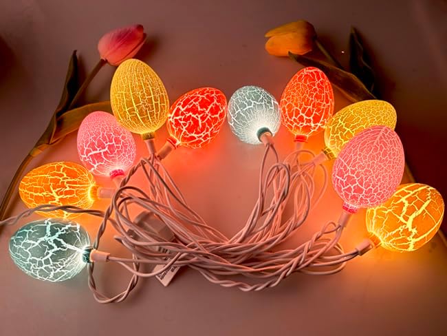 Easter Egg String Lights, 8.5Ft Easter Day Egg Lights with 10 LED Multicolor Eggs, Indoor Fairy String Lights Plug in Waterproof Connectable for Indoor Bedroom Patio Garden Spring Theme Party Decor