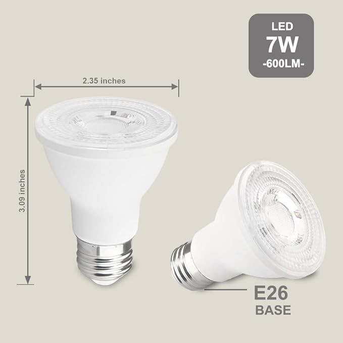 FTL 20-Pack PAR20 LED Bulbs 5000K Daylight White, 7W 600LM 50W 60W Equivalent, Dimmable Spot Light Bulb, E26 Base, Indoor Outdoor Flood Light