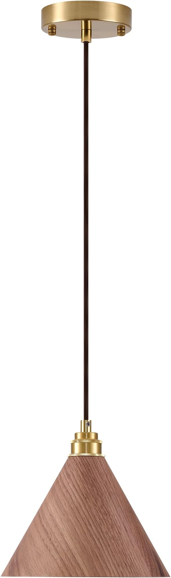 1 Pack Wood Pendant Lights Kitchen Island, 8.3” Modern Pendant Light, Adjustable Height Brushed Gold Hanging Light Fixtures, Island Lights for Dining Room, Bedroom, Hallway, Bar(Walnut)