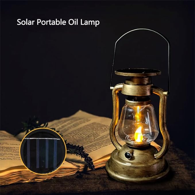 Solar Hanging Lanterns, Rechargeable Portable Metal Retro Camping Lamp for Tent Camping Garden Patio Deck, Pack of 2