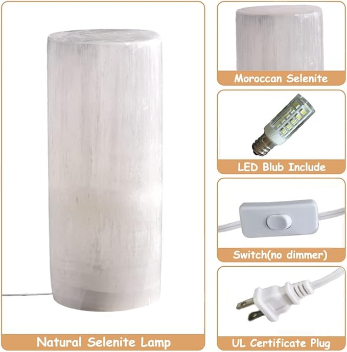 JIC Gem 4-6 LBS Selenite Lamp Large Moroccan Selenite Column Crystal Lamp 8"